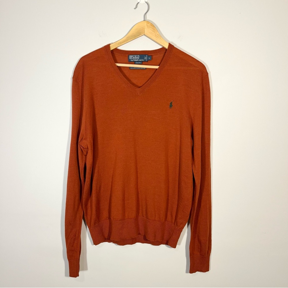 Polo Ralph Lauren Men's Merino Wool Rust Orange Slim Fit Sweater Size Large